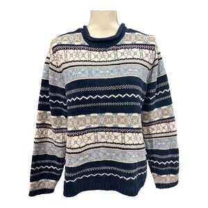 Vintage Designer Originals Chenille Sweater Blue Fair Isle Nordic Size M Soft